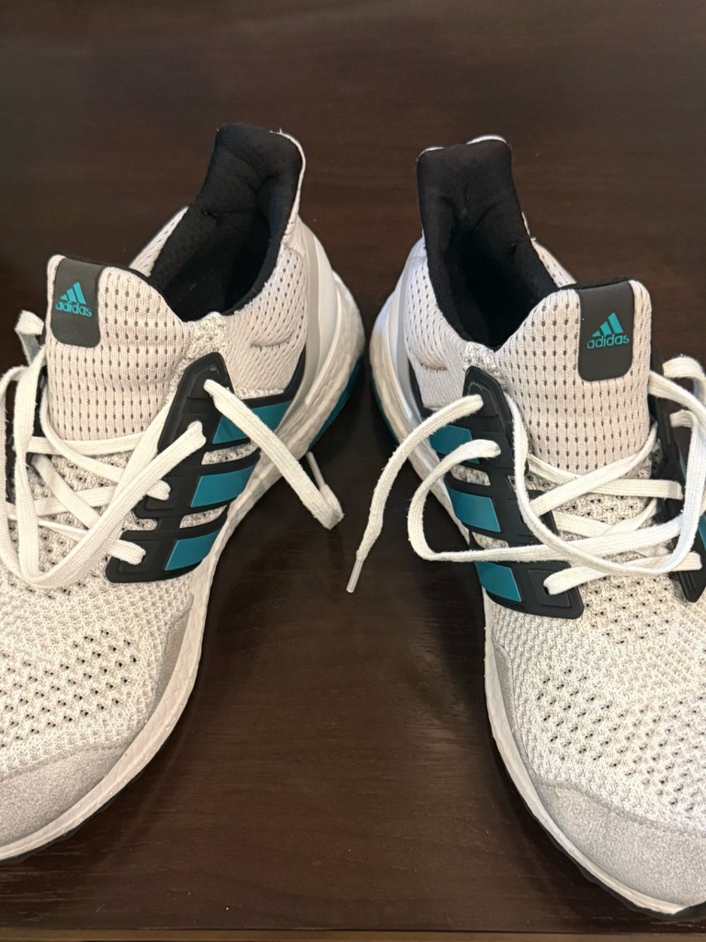 Men’s Adidas White, Gray & Teal Ultra boost 1.0 Running Sneakers